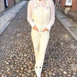 Cream ruffle overalls